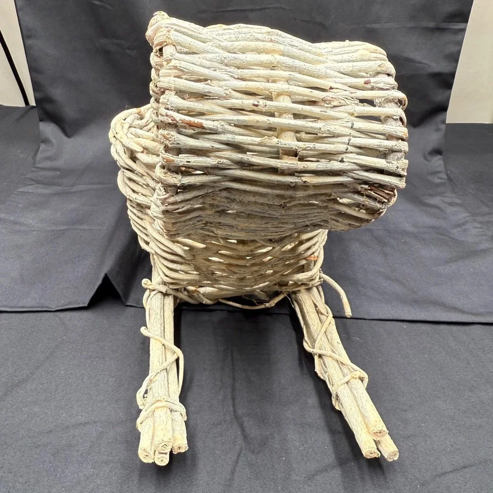 Rustic Wicker Sleigh Basket Christmas Decor Weathered Gray Twig Centerpiece 17in